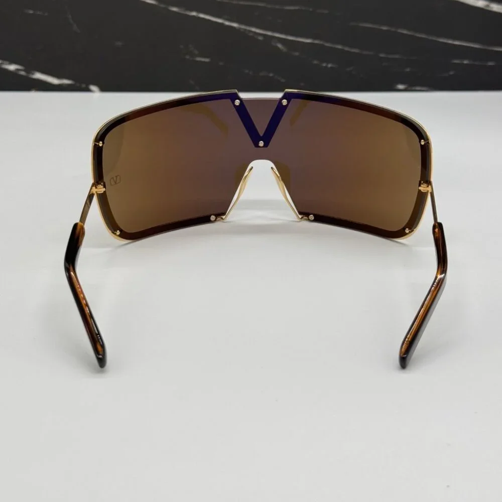 NEW VALENTINO V-ROMASK GOLD BROWN SHIELD SUNGLASSES VALENTINO VLS-120B
